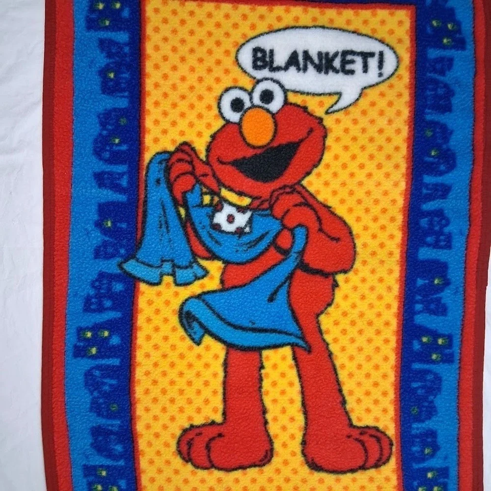 Vtg Elmo In Grouchland Blanket 30x46 Soft Blankie Red Blue Yellow Vintage